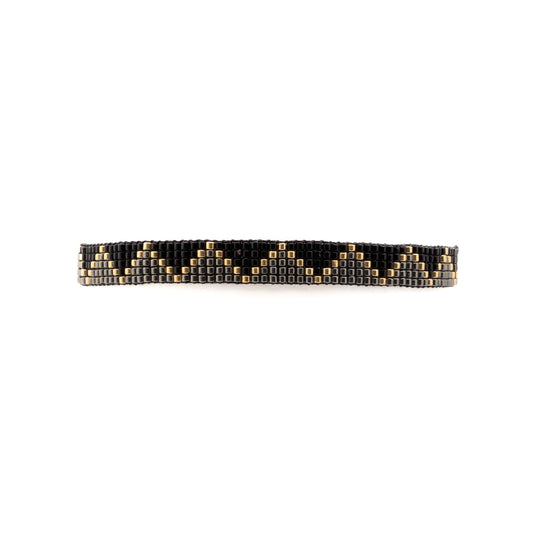 Pulsera Miyuki chica Triangulos oxford negro linea oro