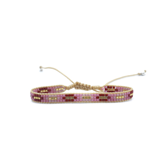 Pulsera MIYUKI 3 lineas lila pastel vino tinto oro