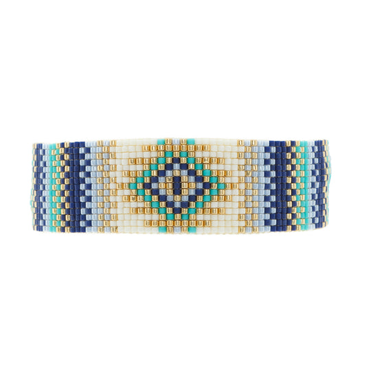 Pulsera Miyuki grande rombo azul destello dorado