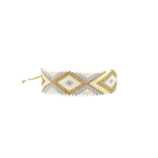 Pulsera Miyuki grande rombos azul claro beige oro