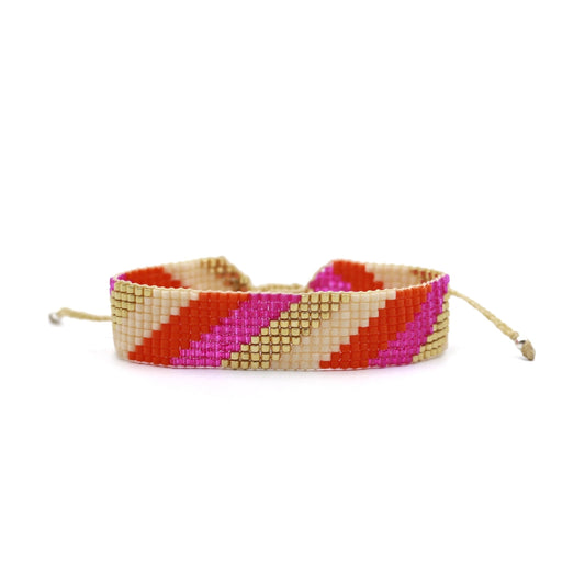 Brazalete Miyuki diagonales magenta naranja nude oro