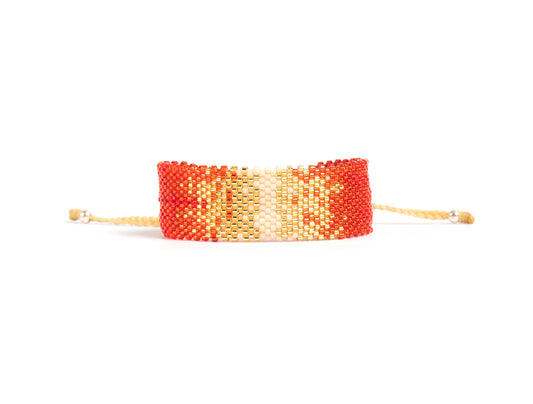 Pulsera Miyuki grande rojo naranja centro beige