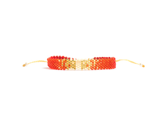 Pulsera Miyuki chica rojo naranja centro beige