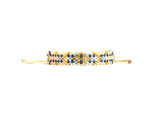 Pulsera Miyuki chica rombo azul cielo oro