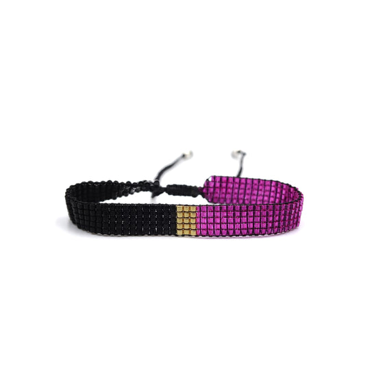 Pulsera Miyuki chica morado y negro con centro oro