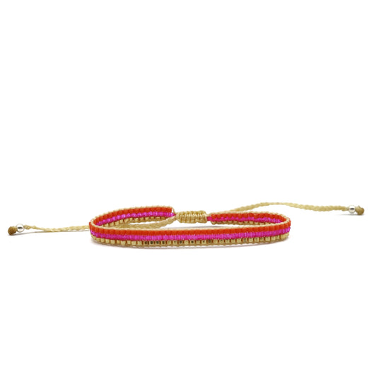 Pulsera Miyuki 3 lineas naranja magenta oro